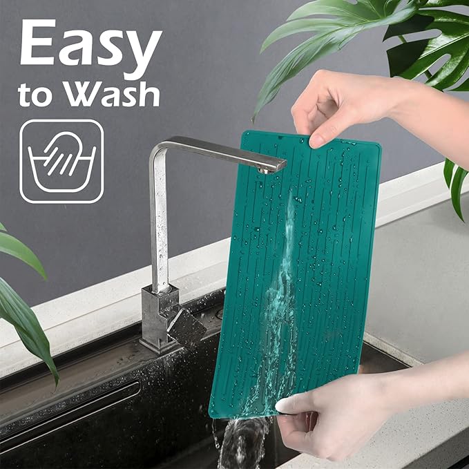 GeeRic Dish Drying Mats, Heat-resistant Silicone Mat for Kitchen Counter, Non-Slip Dish Dry Mat Dishwasher Safe Medium, Turquoise