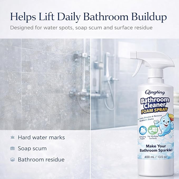 Bathroom Cleaner Foam Spray, Citric Acid Formula for Hard Water Stains & Toilet, Bathroom Surface Cleaner for Tile, Glass & Porcelain, 400 mL / 13.5 Fl Oz (1)