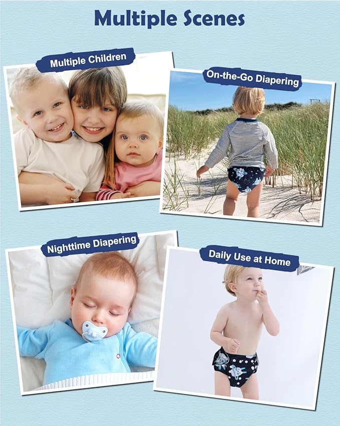 babygoal Boy Cloth Diapers Pack of 13, Baby Reusable Washable Pocket Nappy, 6pcs Diapers+6pcs Rayon from Bamboo Inserts+Wet Bag