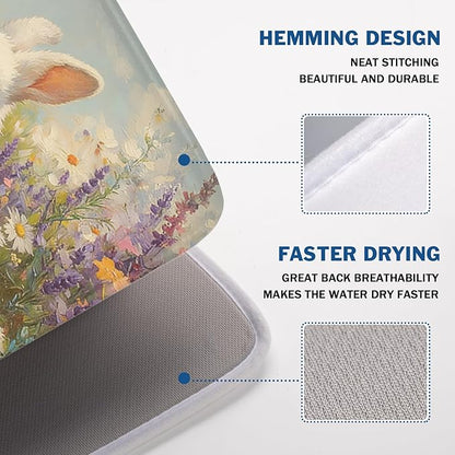 Easter Bunny Eggs Dish Drying Mat for Kitchen Counter 18 x 24 Inch Rabbit Floral Dish Drainer Mat Absorbent Microfiber Dish Rack Pad for Spring Holiday Coffee Dining Bar Decor