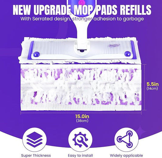 60 Count Power Mop Pads for Swiffer PowerMop 500+ Strips Multi-Surface Refill Pad Disposable Spray Mopping Pads Head Refills for Floor Cleaning (Quick-Absorb, No Residue & Disposable)