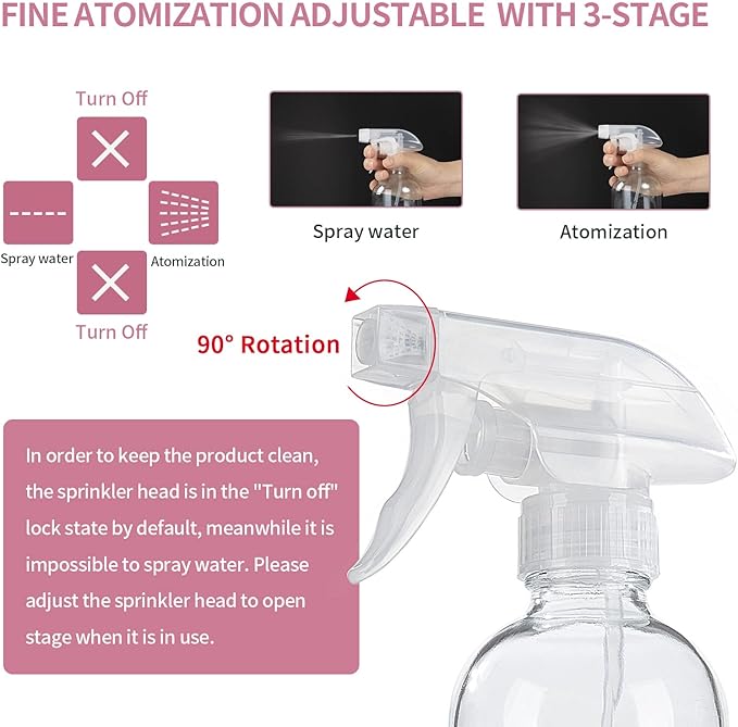 HOMBYS 8 Oz Empty Clear Glass Spray Bottles with Silicone Sleeve Protection Refillable Containers for Cleaning Solutions, Essential Oils, Misting Plants - Quality Sprayer - 3 Pack Boston Bottles