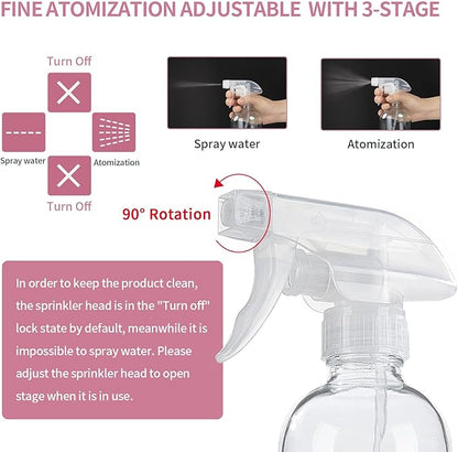 HOMBYS 8 Oz Empty Clear Glass Spray Bottles with Silicone Sleeve Protection Refillable Containers for Cleaning Solutions, Essential Oils, Misting Plants - Quality Sprayer - 3 Pack Boston Bottles