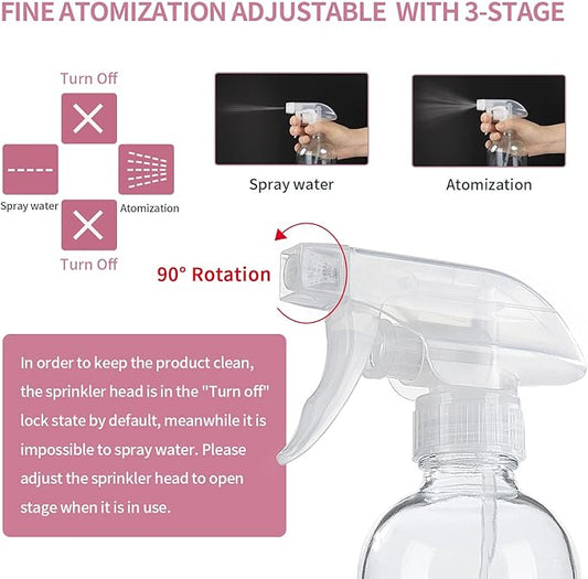 HOMBYS 8 Oz Empty Clear Glass Spray Bottles with Silicone Sleeve Protection Refillable Containers for Cleaning Solutions, Essential Oils, Misting Plants - Quality Sprayer - 3 Pack Boston Bottles