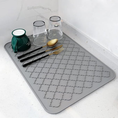 AMOAMI-Dish Drying Mats for Kitchen Counter-Silicone Dish Drying Mat-Kitchen Dish Drying Pad Heat Resistant Mat-Kitchen Gadgets Kitchen Accessories Kitchen Small Appliances(12" x 16", GREY)