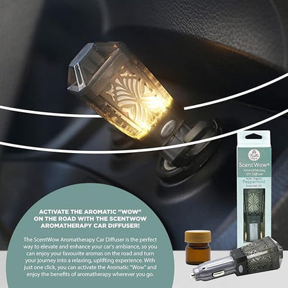 Belle Aroma ScentWow Aromatherapy - Peppermint Oil Car Diffuser for Essential Oils – Portable 12V Plug-In Mini Diffuser – Compact Travel Humidifier for Cars, Trucks & Small Spaces – Gray & Silver