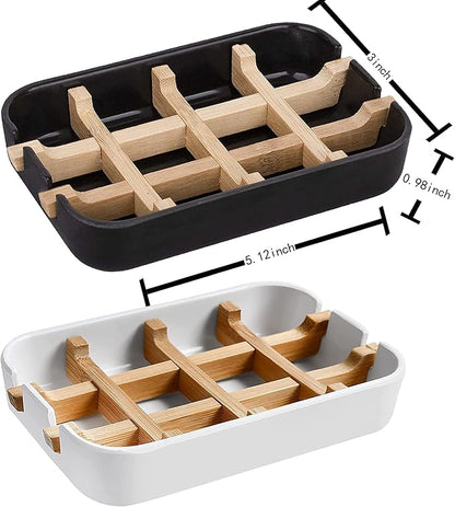 Aoheuo Modern Bamboo Fiber soap Holder and soap Dish Combination (Removable),5.12 Long by 3 Wide, 0.98 inches high, Used in Kitchens, bathrooms, and bar Sinks (Black(3 Pack))