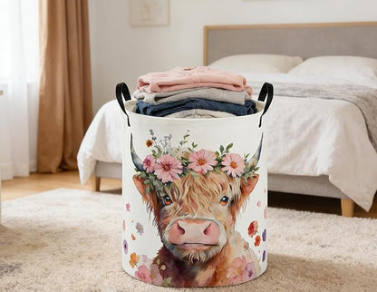 Kids Laundry Basket Cow Hamper for Nursery Farm Hamper Cute Kids Storage Bin Organizer Room Decor for Home(Cattle)
