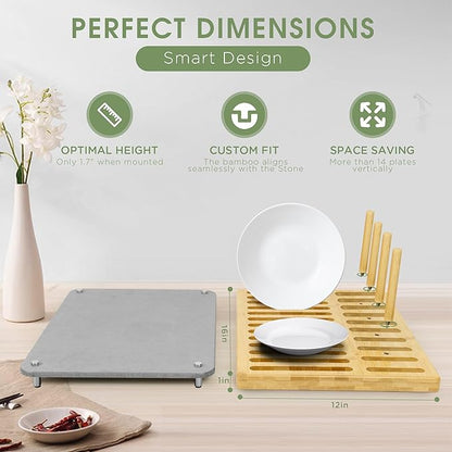 Sofort Stone Drying Mat for Kitchen Counter, Quick Dry Ultra Absorbent Dish Drying Mat with Bamboo Rack, Diatomaceous Earth Drying Pad for Dishes, Plates, Mugs 16″x12″