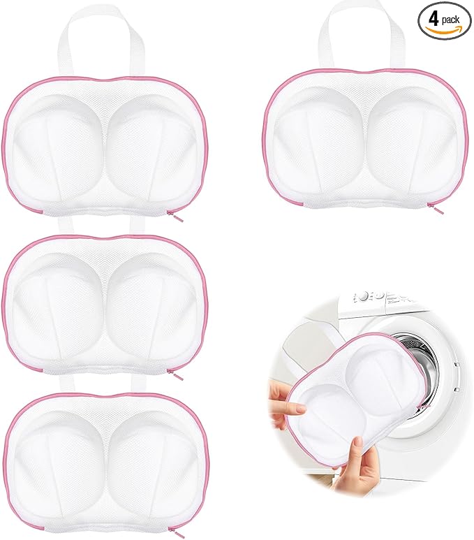 4 Pack Large Bra Washing Bags for Laundry, Bra Bag for Washing Machine, BraWashing Protector with Premium Zipper, Mesh Lingerie Bags for Delicates Underwear Brassiere Integrated
