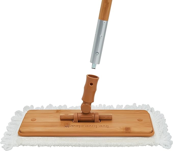 Harper Live.Love.Clean. Bamboo 2-in-1 Smooth Surface Wet/Dry Dust Mop with (2) Washable Pads for Cleaning Dust, Pet Hair & Fine Dry Dirt