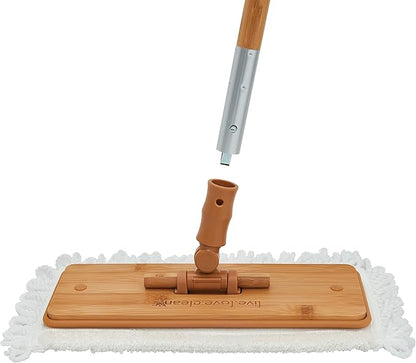 Harper Live.Love.Clean. Bamboo 2-in-1 Smooth Surface Wet/Dry Dust Mop with (2) Washable Pads for Cleaning Dust, Pet Hair & Fine Dry Dirt