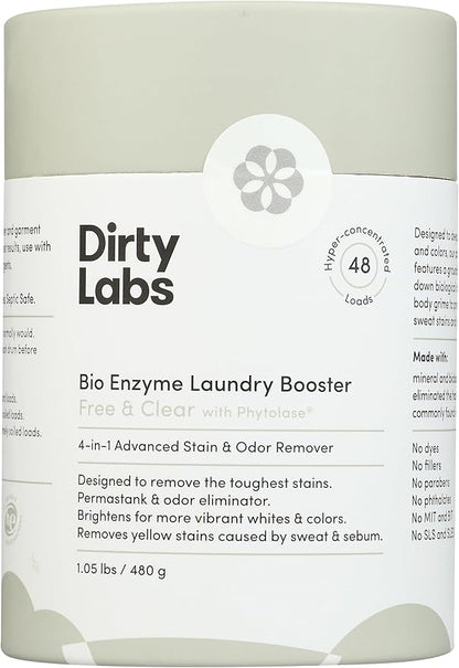 Dirty Labs | Scent Free | Bio Enzyme Laundry Booster | 48 Loads (1 lb) | Hyper Concentrated | High Efficiency & Standard Machine Washer | Nontoxic, Biodegradable | Stain & Odor Removal Enzyme Booster