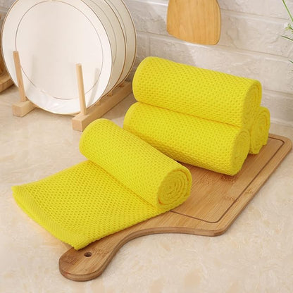 Kitinjoy 100% Cotton Waffle Weave Kitchen Hand Towels (13 x 28 Inches, Yellow), 4-Pack Super Soft and Absorbent Dish Towels for Drying Dishes