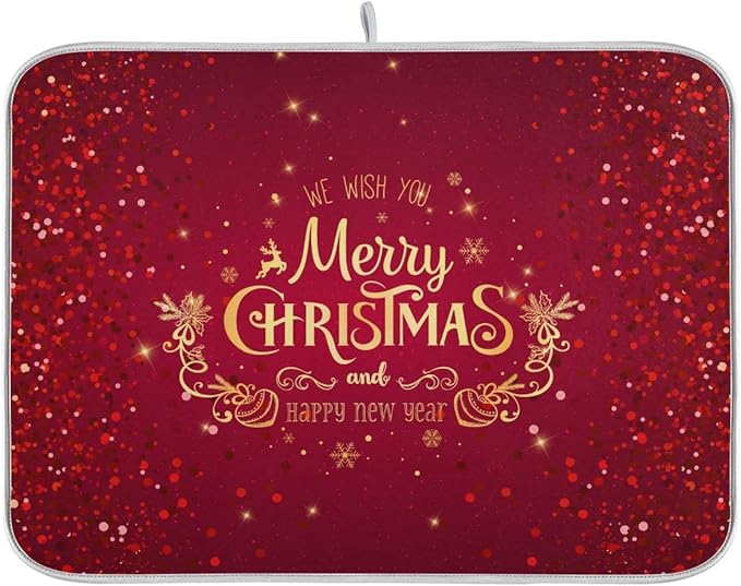 Merry Christmas Drying Mat for Kitchen Counter 16x18 Inch Christmas Dish Mat with Absorbent Reversible Microfiber Christmas Dish Drying Mat Dish Drainer Rack Pad Drainer Mat for Coffee Bar