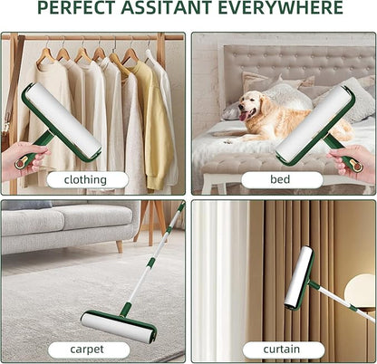 Large Lint Rollers for Pet Hair Extra Sticky, 400 Sheets Roller Refills with Long Handle, 9.45" Giant Lint Roller for Floors, Furniture, and Pet Owners (Green)