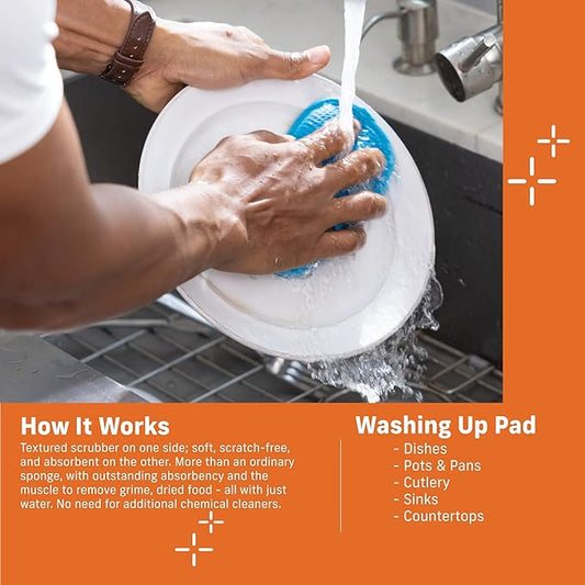 E-Cloth Washing Up Pad, Premium Microfiber Non-Scratch Kitchen Dish Scrubber Sponge, Ideal for Dish, Sink and Countertop Cleaning, 100 Wash Guarantee, Yellow, 2 Pack
