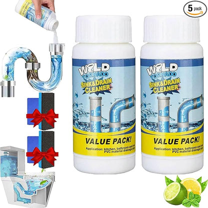 Wild Tornado Sink and Drain Cleaner, Wild Drain and Pipe Cleaner, World Tornado Sink DrainCleaner, Powerful Pipe Dredging Agent for Kitchen & Bathroom (2PCS)