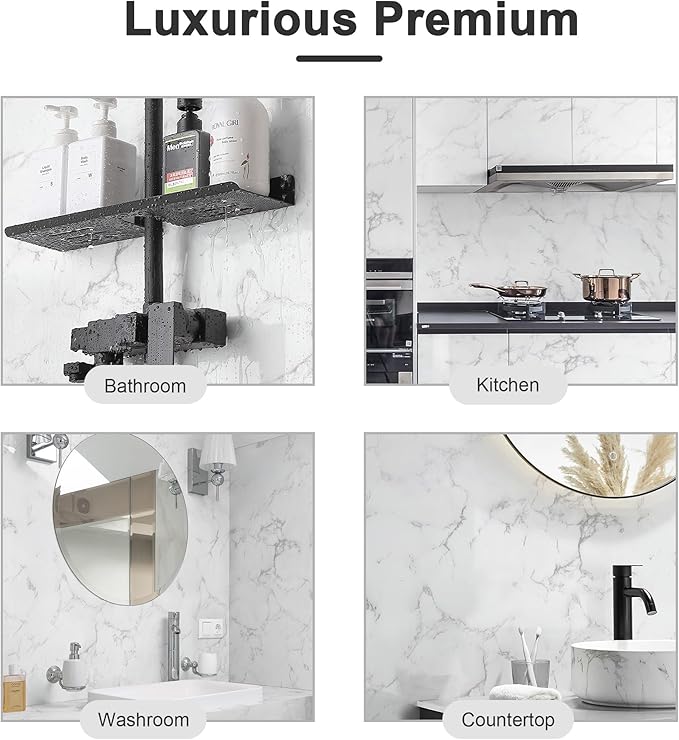 Dimoon 15.7''x161.4'' Marble Peel and Stick Wallpaper White Granite Contact Paper for Countertops Waterproof Kitchen New Environmentally Friendly Materials Thickening Upgrade Renter Friendly Vinyl