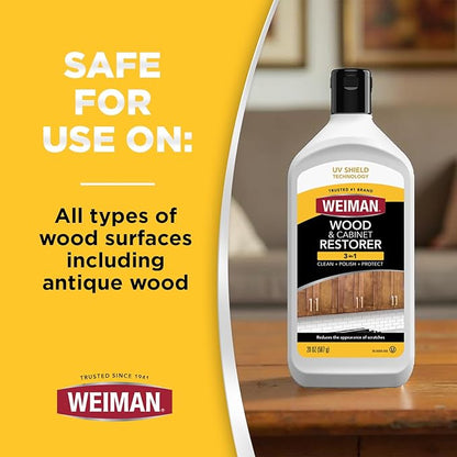 Weiman Wood Restore and Repair Kit, Wood Floor Scratch Repair, Furniture Markers Touch Up, Cabinet Cleaner, Removes Dirt & Reduces Scratches, Safe for Table, Desk, & Chair, UV Shield Technology
