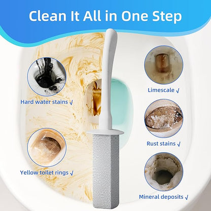 Toilet Brush and Holder Set with Pumice Stone – Long Handle Toilet Bowl Brush, Anti-Splash Scrubber, Ventilated Drip-Free Base, Deep Cleaner for Hard Water Stains, Limescale, Toilet Rings, Grey
