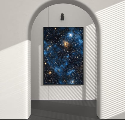 Laatse Blue Starry Peel and Stick Removable Black Sky Contact Paper 17.5" x 118", Gold Star Modern Wallpaper Mural Waterproof Self Adhesive for Wall Bedroom Bathroom Kitchen Cabinet Room Decor
