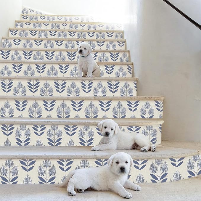 Naphite Tulip Floral Peel and Stick Wallpaper Vintage Leaf Boho Contact Paper for Cabinets Neutral Self Adhesive Wallpaper for Bedroom Bathroom Waterproof Farmhouse Wall Decor Navy 17.3inW197inL