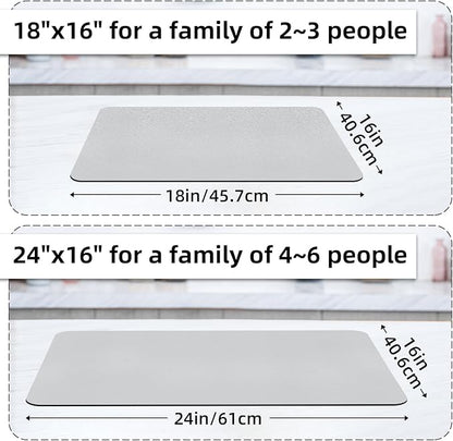 LOPNUR Kitchen Dish Drying Mat, 24"x16" Dish Drying Mats for Kitchen Counter, Diatomite Coffee Mat, Super Absorbent Dish Drying Pad, Heat Resistant Mat with Anti-slip Rubber Backed, Light Grey