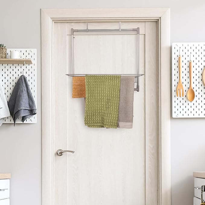 Household Essentials Metal Expandable Over the Door Drying Rack, Gray