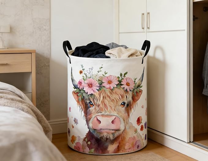 Kids Laundry Basket Cow Hamper for Nursery Farm Hamper Cute Kids Storage Bin Organizer Room Decor for Home(Cattle)