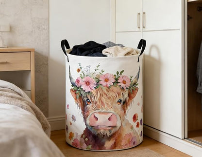 Kids Laundry Basket Cow Hamper for Nursery Farm Hamper Cute Kids Storage Bin Organizer Room Decor for Home(Cattle)