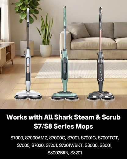 Leemone Steam & Scrub Mop Replacement Pads for Shark S8001 S8002BRN S8200 S8201 S7001 S7201 Series, Heavy Duty Scrub & Daily Clean Kit, Washable Reusable (2 Brush Heads + 4 Microfiber Pads Refills)