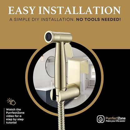 Purrfectzone Bidet Sprayer for Toilet, Bidet Sprayer for Feminine Wash, Premium Stainless Steel Jet Spray for Toilet, Wall-Mounted or Toilet Tank Mounted - Brushed Gold