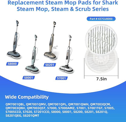 VIEWALL Replacement Steam Mop Pads for Shark S8201 S8000 S8001 S8200 S820 S7001 S7201 S7000 S7005 S7020 S7001 S7020 7001 S7201 7003 Steam Scrub Steam Mop, Dirt Grip Soft Scrub Pads 8 Pack