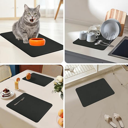 Bloss Coffee Mat, Dish Drying Mat, Coffee Bar/Maker Mat, Kitchen Counter Mat, Absorbent Hide Stain Rubber Backed Dish Drying Pad(12.2"x19.7", Black)