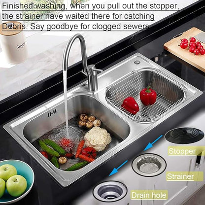 Seatery 4PCS Kitchen Sink Stopper Strainer, 6 Inch Round Large Silicone Sink Drain Cover Plug, Water Stopper, 4.5 Inch Stainless Steel Sink Strainer, Food Scraps Catcher for Kitchen