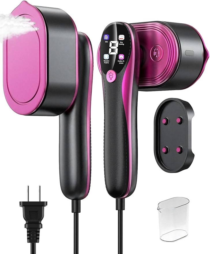 Travel Garment Steamer for Clothes with LED Display, 1200W Portable Handheld Steamer ＆ Iron 2 In 1, 10s Fast Heat Up, Large Ceramic Heat Panel, All-Fabric Quick Wrinkle Remover