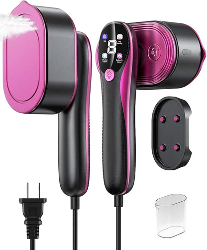 Travel Garment Steamer for Clothes with LED Display, 1200W Portable Handheld Steamer ＆ Iron 2 In 1, 10s Fast Heat Up, Large Ceramic Heat Panel, All-Fabric Quick Wrinkle Remover