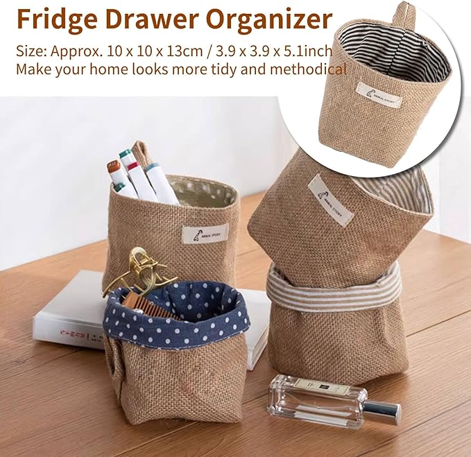 HERCHR Small Hanging Storage Bag, Cotton Linen Laundry Hamper Bag Decorative Wall Hanging Basket Organizer Home Gadget Storage Basket (#1)