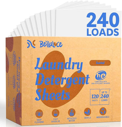 Laundry Detergent Sheets - 240 Loads Boys Santal Laundry Sheets for Dorm,College,Home,Hotel,Apartment,Camping,Cruise,Road Trip,Beach Vacation,Backpack,Small Space, Family School Travel Essentials