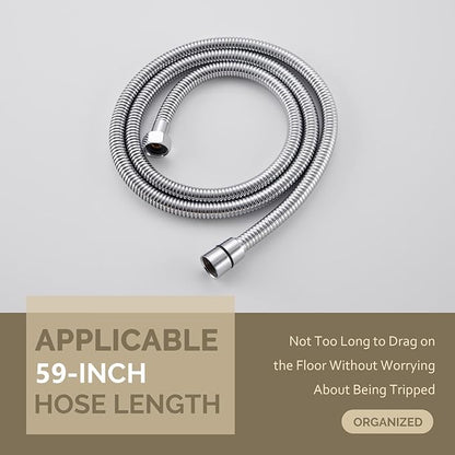 Angle Simple Flexible Shower Hose 59", Stainless Steel Handheld Shower Head Hose Replacement 1/2" IPS, Chrome