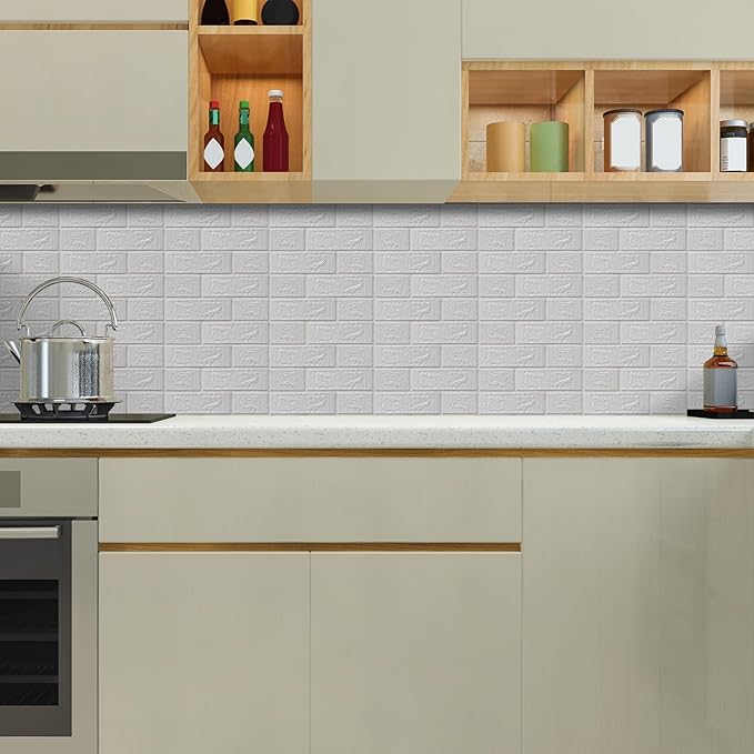 20PCS 3D Wall Panels Peel and Stick Foam, Self-Adhesive Decorative 3D Brick Wallpaper Wall Covering, Faux Stone Wall Panel Foam Brick for Living Room, Kitchen, Bathroom
