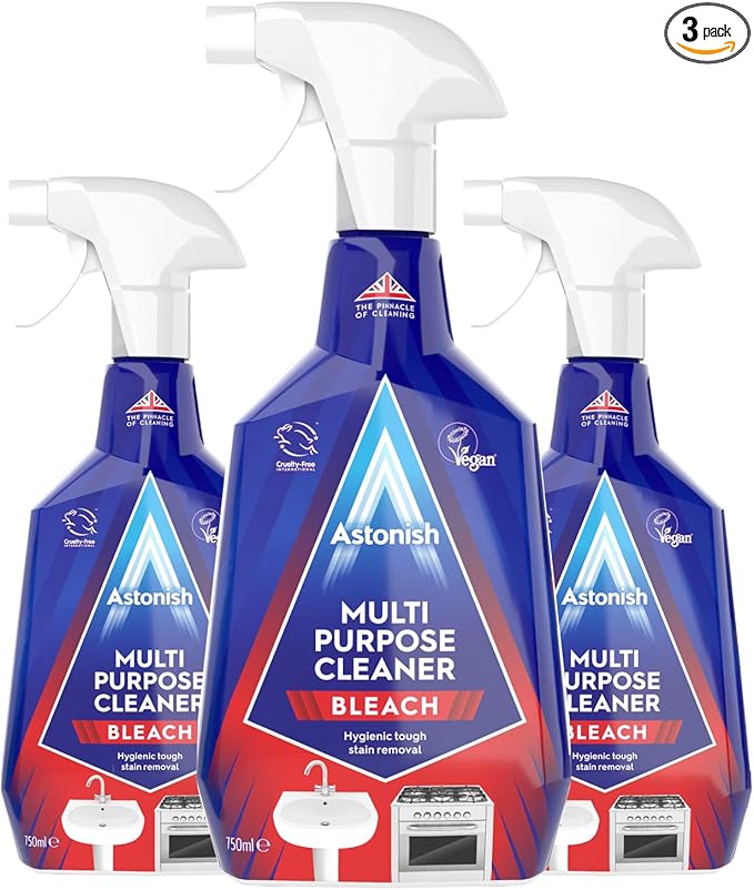 Astonish Multi Purpose Cleaning Spray 3 Pack With The Power Of Bleach - All Purpose Cleaning Solution Removes Heavy Duty Stains & Hygienically Cleans Bathrooms & Kitchen Surfaces, 750ml Spray Bottle