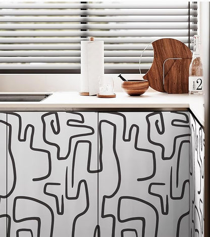 Ismoon 17.3"X78.7" Unique Black and White Wallpaper Peel and Stick Scribbles Wallpaper Modern Abstract Contact Paper Removable Self-Adhesive Wall Paper for Home Decoration Vinyl Film Roll