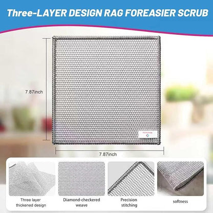 Wangjinpeng12 Pcs New Upgrade 3-Layer Metal Dish Cloths, Non-Scratch Odor-Free Multipurpose Wire Dishwashing Rags for Wet Dry Use, Kitchen Cleaning Cloths for Dishes, Sinks & Stove Tops(7.87X7.87)
