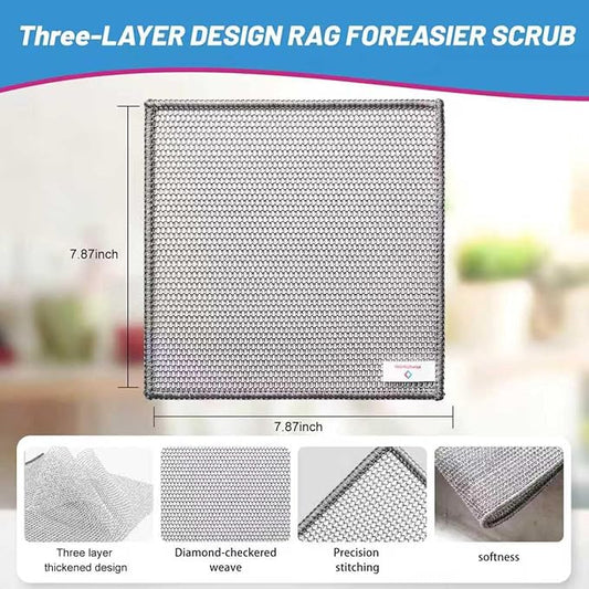 Wangjinpeng12 Pcs New Upgrade 3-Layer Metal Dish Cloths, Non-Scratch Odor-Free Multipurpose Wire Dishwashing Rags for Wet Dry Use, Kitchen Cleaning Cloths for Dishes, Sinks & Stove Tops(7.87X7.87)