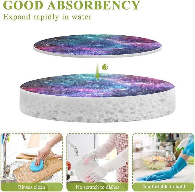 Galaxy Kitchen Scrub Sponges, Pop-up Kitchen Cleaning Sponges Reusable Dish Washing Sponges for Bathroom Household Cleaning 3 Pack - Non Scratch Scrubber