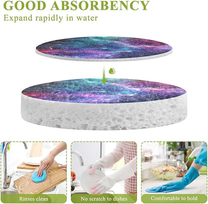 Galaxy Kitchen Scrub Sponges, Pop-up Kitchen Cleaning Sponges Reusable Dish Washing Sponges for Bathroom Household Cleaning 3 Pack - Non Scratch Scrubber