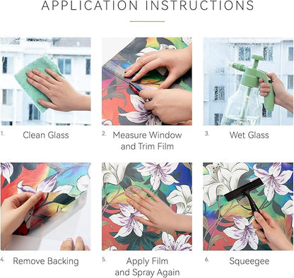DKTIE Stained Glass Window Film Floral Vintage Style, Frosted Glass Effect Two-Way Privacy Window Film, Heat Insulation UV Protection Softening Light (S646, 17.7in X 78.7in)