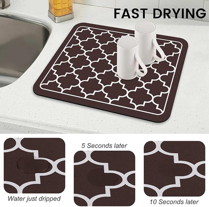 WISELIFE Dish Drying Mat Super Absorbent Drying Mat Large Dish Drying Mats for Kitchen Counter Easy Clean Dish Mat Kitchen Drying Mat15"x 18" Stylish Chocolate